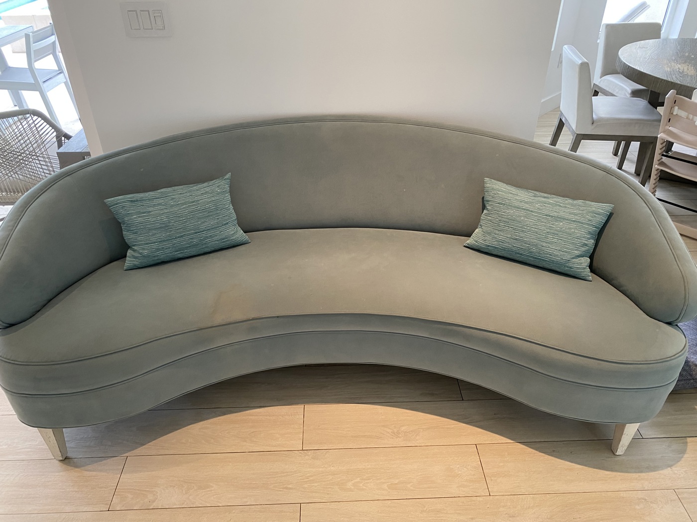 Taper With Rounded Back Beautiful modern curved sofa in a sophisticated sage-gray/olive color ...
