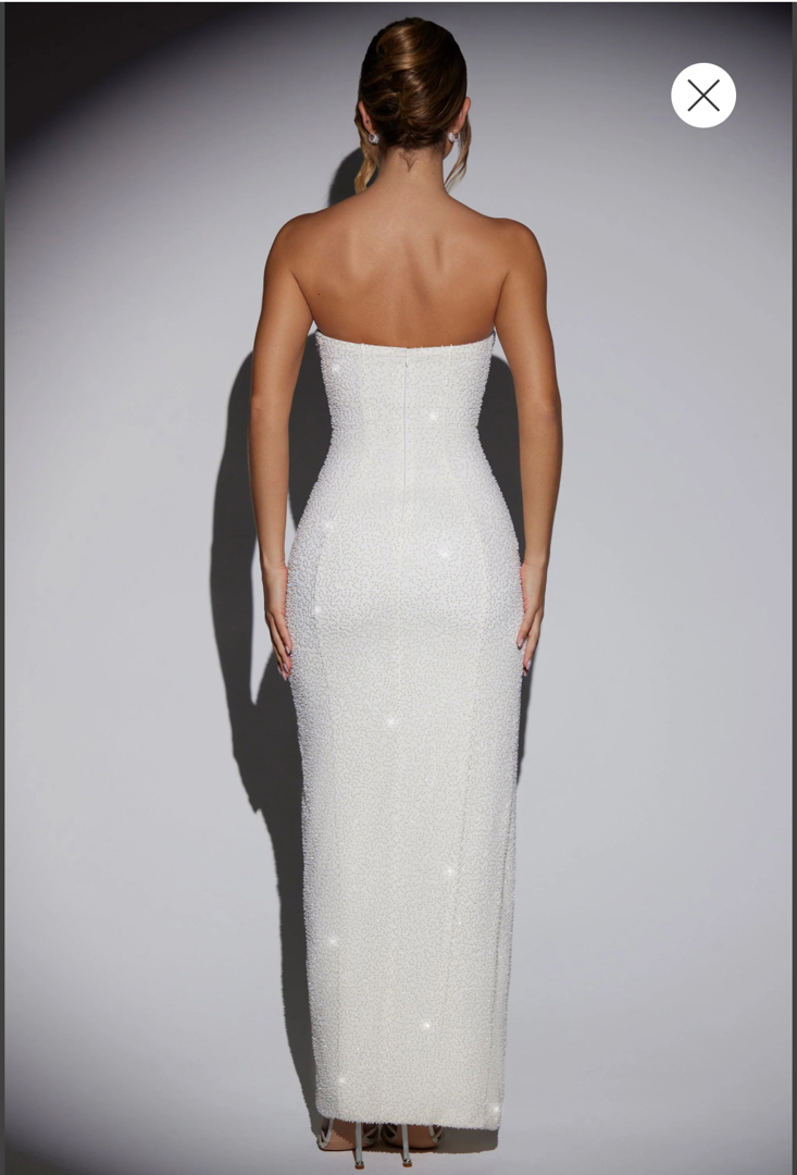 Embellished Bandeau Cowl Neck Maxi Dress in Ivory - ecay