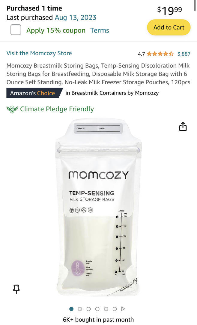  Momcozy Breastmilk Storing Bags, Temp-Sensing