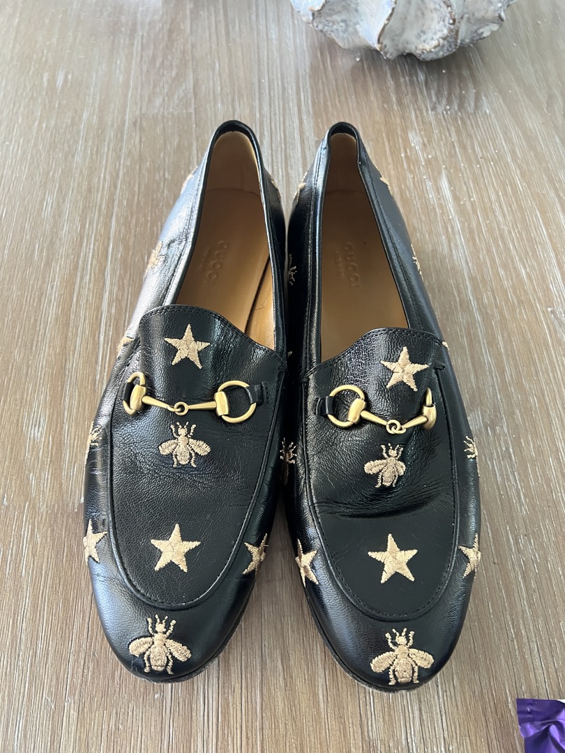 Gucci jordaan star store & bee leather loafer