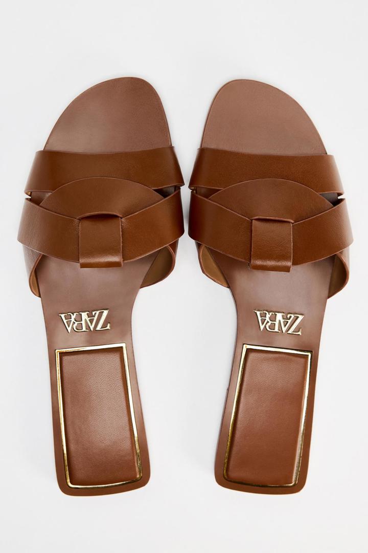★ZARA★ FLAT CRISS-CROSS LEATHER SLIDER SANDALS Flat Criss-Cross Leather Slider Sandals – Levels Glam