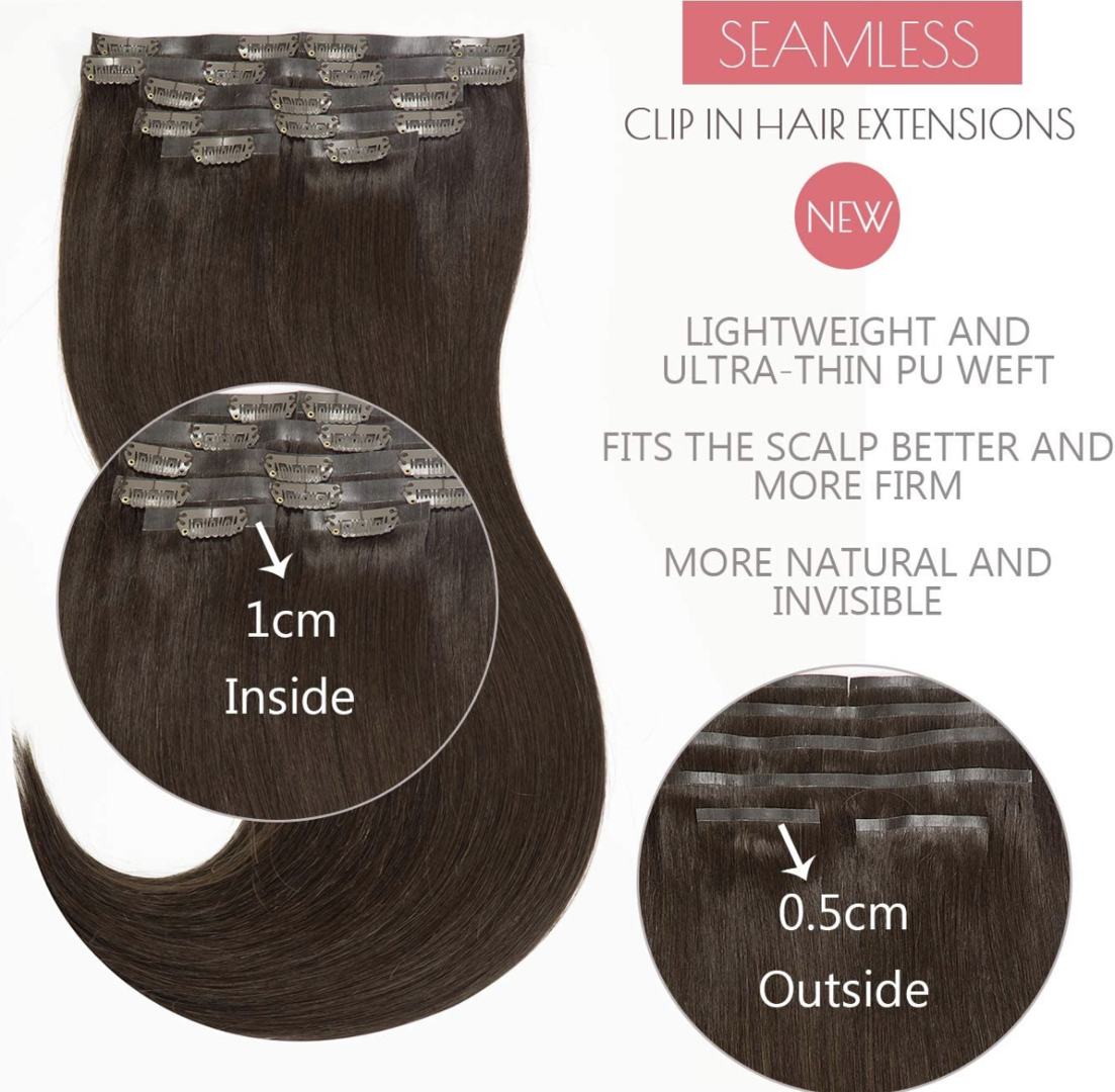 Ultra Seamless Invisible Clip-in Human Hair Extensions - ecay