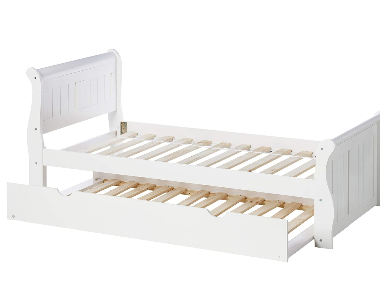 White twin sleigh bed with deals trundle