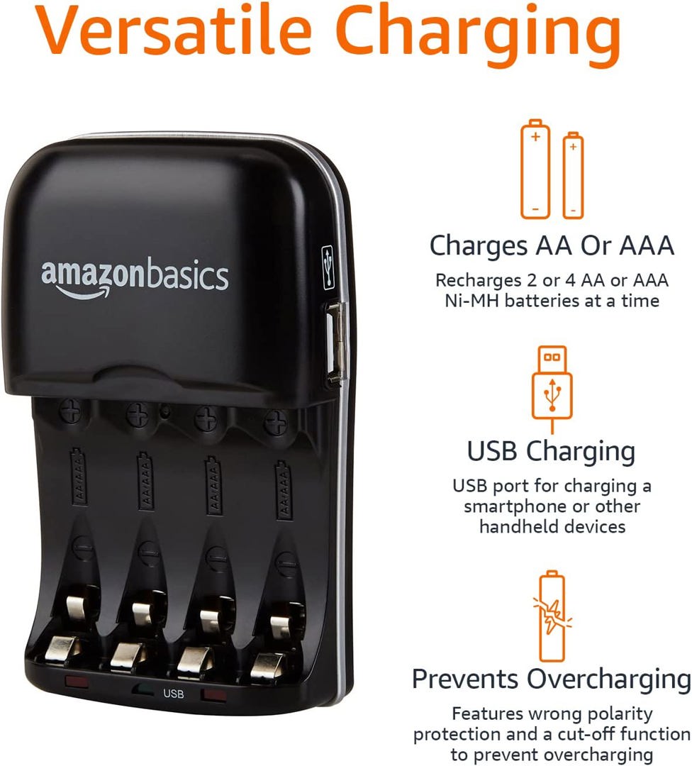 Amazon Basics Battery Charger for AA & AAA NickelMetal Hydride batteries (NiMH) With USB Port