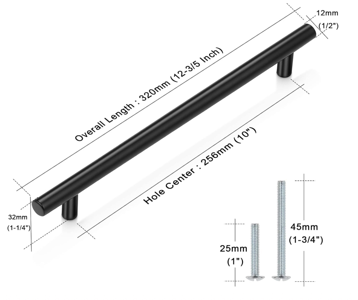 Matte Black Euro Cabinet T Handles – Stainless Steel Kitchen Drawer Pulls
