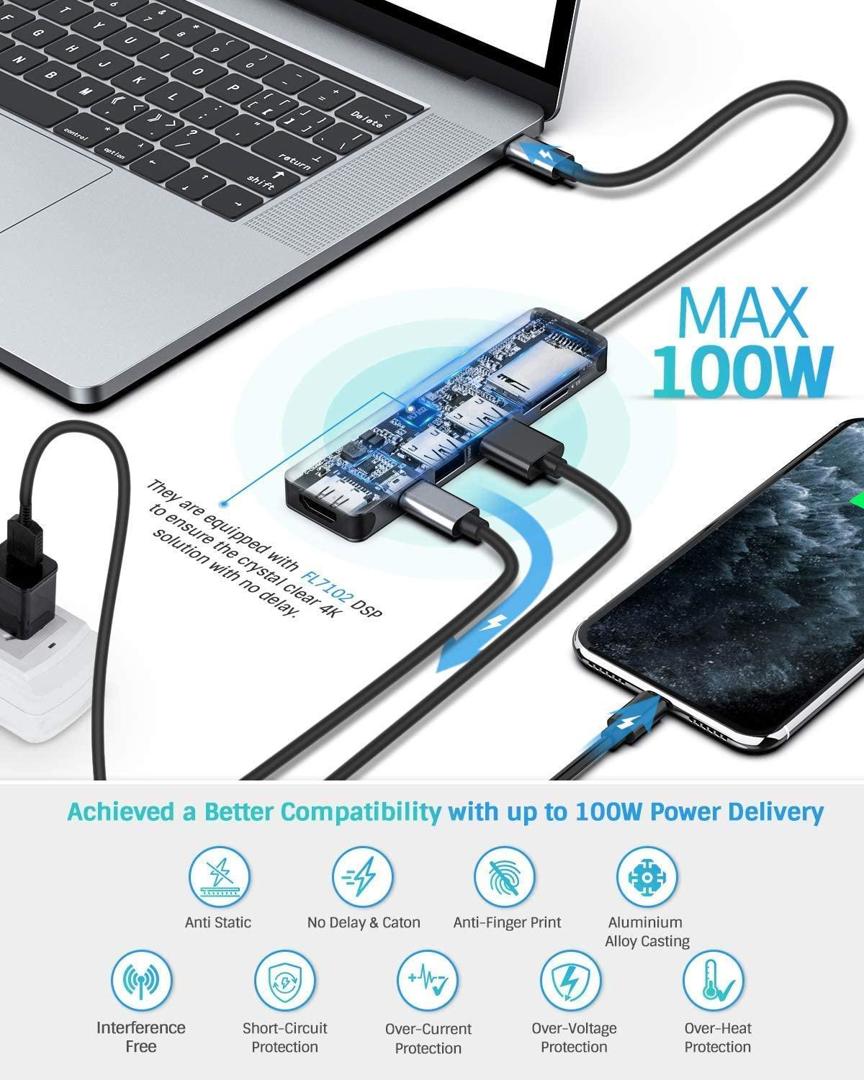 USB C HUB, HIEARCOOL USB C DONGLE, 7 IN 1 USB C TO HDMI MULTIPORT ADAPTER  COMPATIBLE FOR MACBOOK PRO USB C LAPTOPS NINTENDO AND OTHER TYPE C DEVICES (4K  HDMI USB3.0
